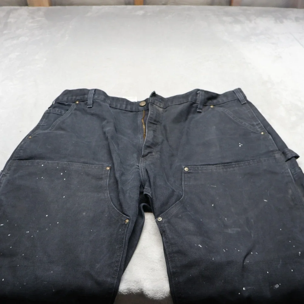 Carhartt Pants Mens 40x29 Black Loose Straight Washed Duck Double Knee B136 READ